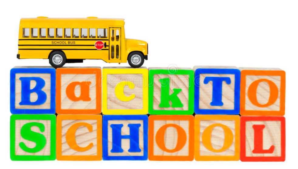 Back to School blocks with bus on top