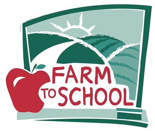 Farm to School with an apple and rolling fields
