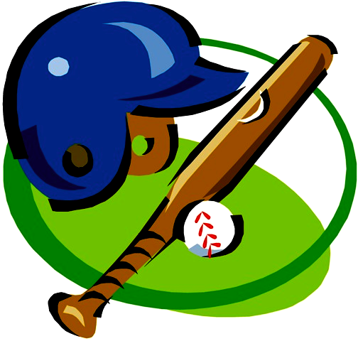 clipart of baseball hat, bat, ball, and field