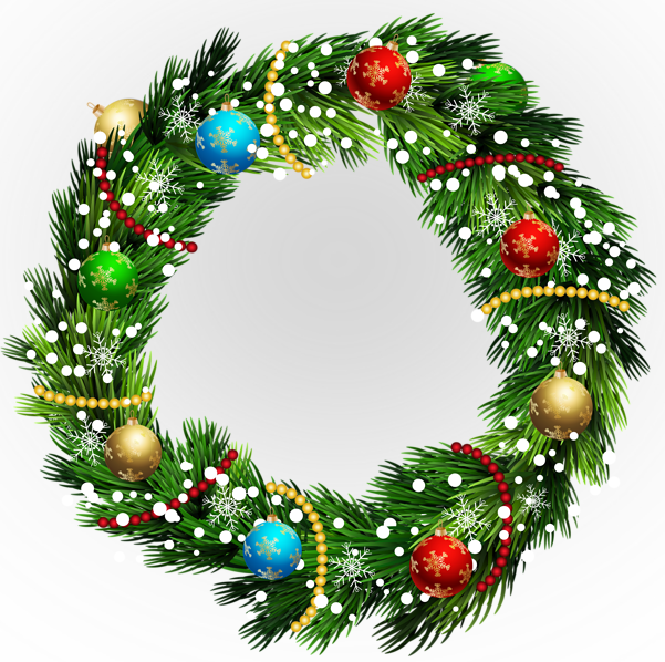 decorated wreath with balls and garland